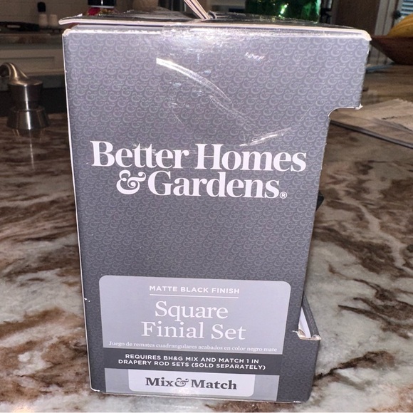 Better Homes & Gardens Square Finial Set for Curtain Rod Matte Black Finish - Picture 5 of 6